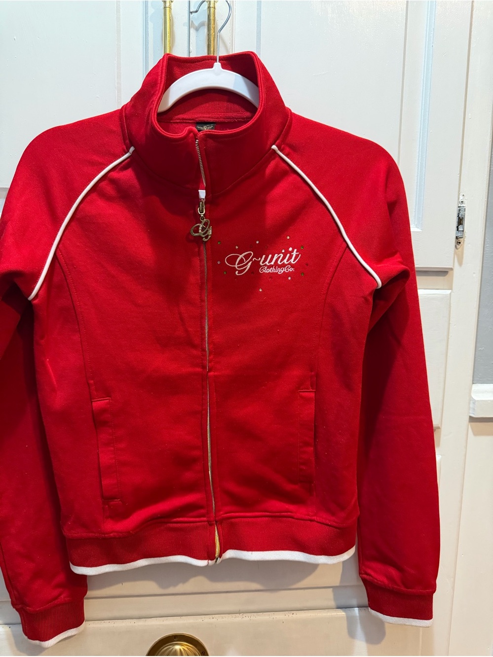 VTG Y2K G-Unit Track Jacket Size M Red Rhinestone Bedazzled Logo 50 Cent Hip Hop
